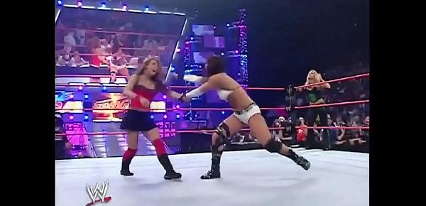  Mickie James and Trish Stratus vs Candice Michelle and Victoria. Tag Team match. Raw 2005.